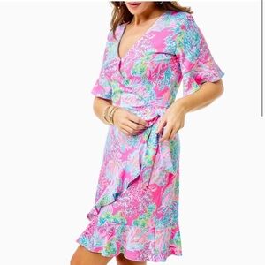 Lilly Pulitzer Vibrant Pink Floral Wrap Dress brand new with tags